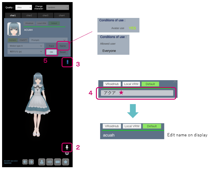 Character model select and settings - Naming settings