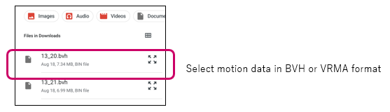 Configuration menu 3 - import motion 1