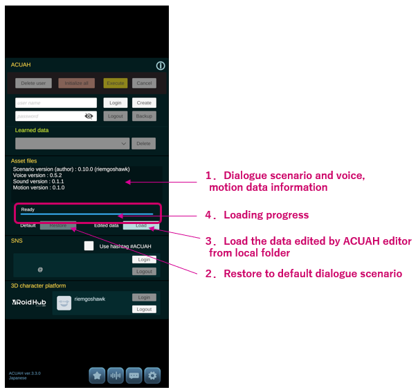 Login menu - Loading dialogue scenario, voice, sound and motion data