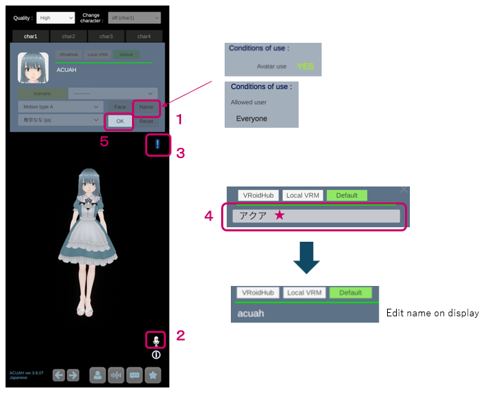 Character model select and settings - Naming settings