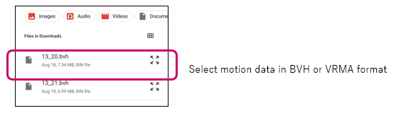 Settings screen 3 - Importing motion 1