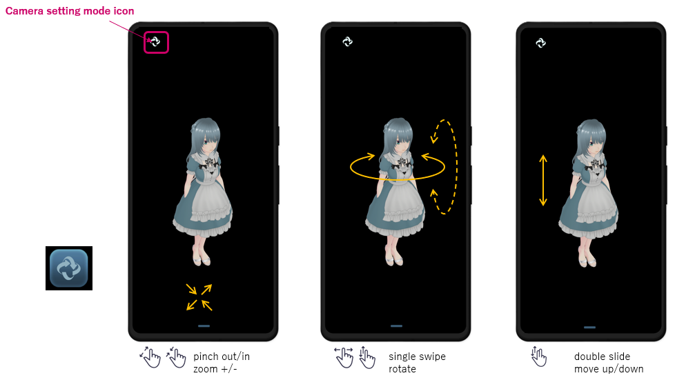 Character display screen - Camera settings